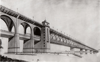 Общий вид моста через р. Янцзы. 1950-е гг.