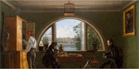 «У товарища за самоваром. (В Петергофе)». И.А. Клюквин. 1837 г. Холст, масло. Тверская областная картинная галерея.
