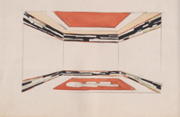 Эскиз полихромии интерьера столовой. 1927-1928. Бумага, тушь, графитный карандаш, акварель. 12,7х18