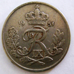 Монета 25 эре Королевство Дании. Аверс. 1951 г.