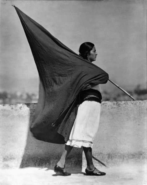  .   .  / Tina Modotti. Woman with flag. Mexico City (1928)