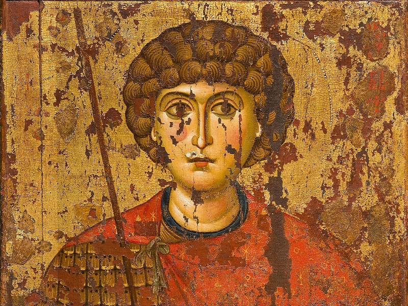 Святой великомученик Георгий. Икона, Великий Новгород (?), конец XI - начало XII в. Музеи Московского Кремля