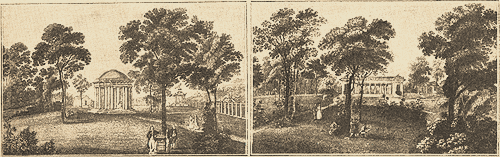 «Храм верности» и Галерея, нареченная вместилище «чувствию вечных». В саду кн. А.Б. Куракина в его селе Надеждине. (Рис. В. Причетников).