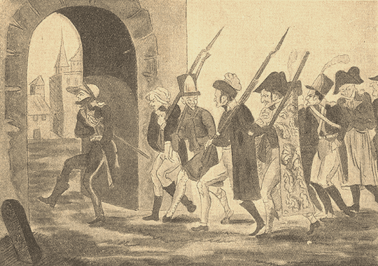 Обратный проход Наполеоновой гвардии через Вильну. (Теребенев).